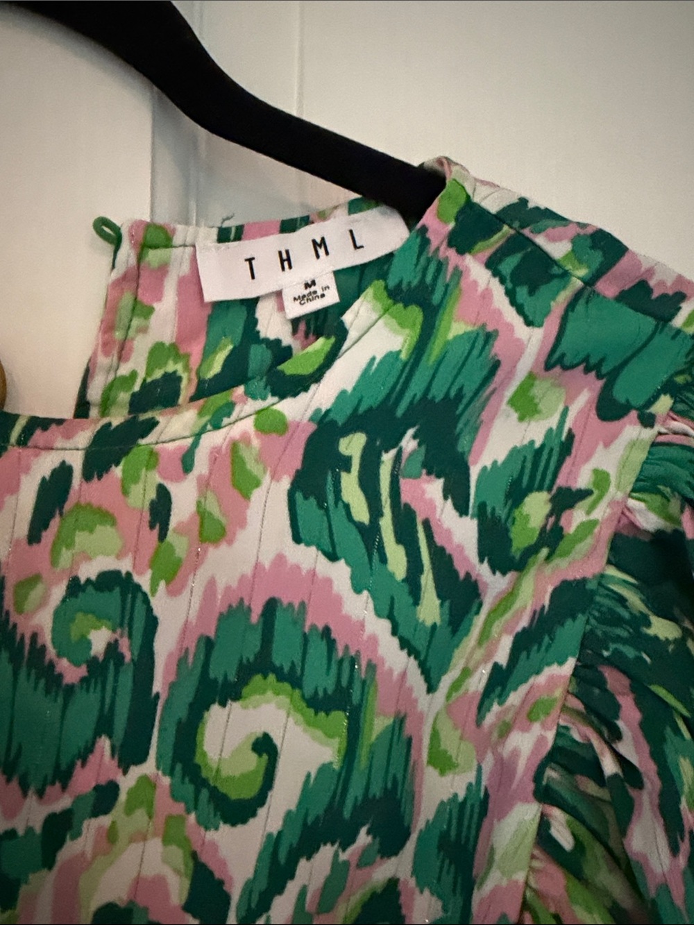 THML Green & Pink Swirl Print Puff Sleeve Blouse - Picture 2 of 3